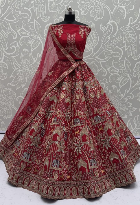 Tremendous Red Embroidery Pattern  New Season Bridal Lehenga Choli 